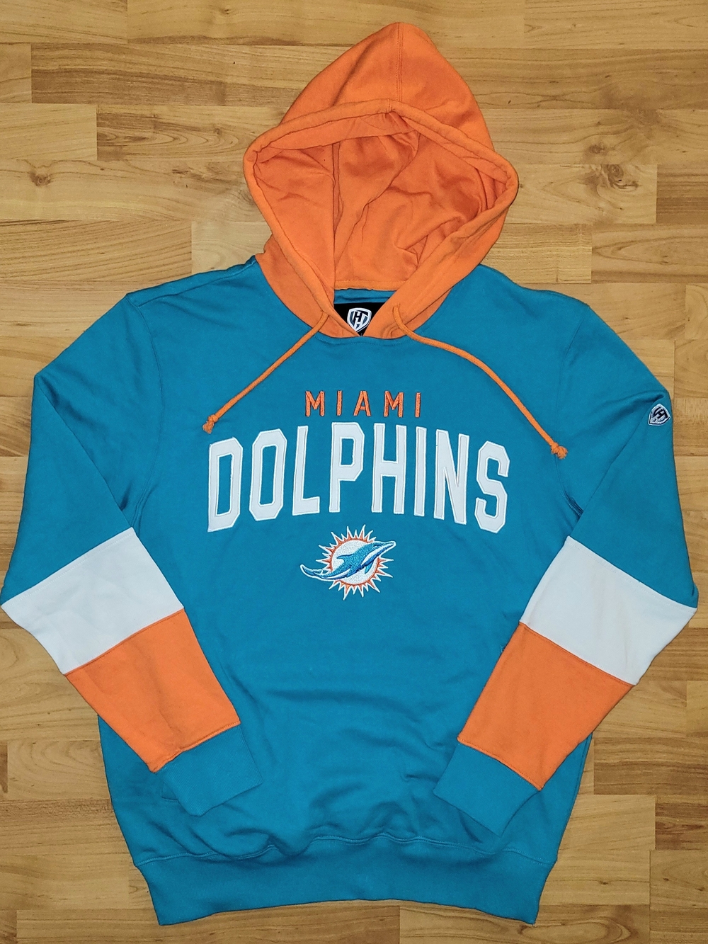Miami Dolphins Men's LARGE Hoodie Aqua Teal & Orange Pullover Sweatshirt NFL